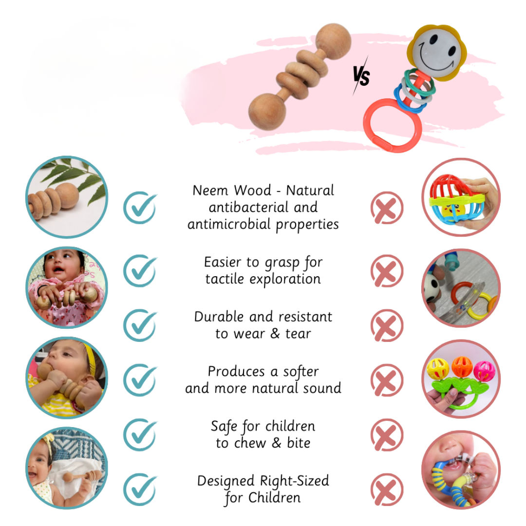 Wooden Rattle - Dumbbell with Rings
